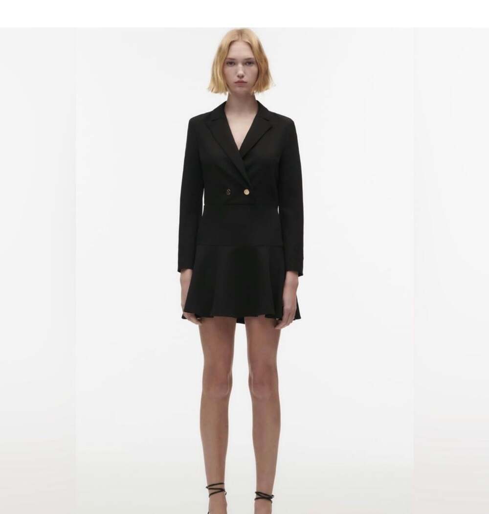 Zara Double-Breasted Buttoned Blazer Playsuit with Flared Hem